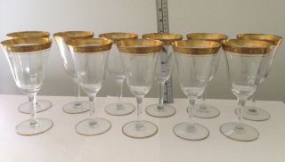 Set Of 11 Vintage Gold Rimmed Tiffin " Rambler Rose " Wine/water Glasses