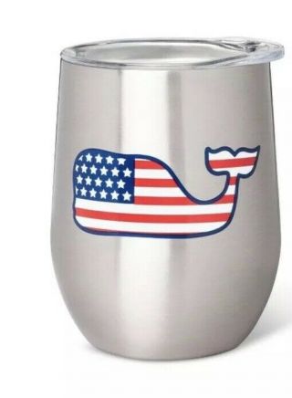 Vineyard Vines For Target Flag Whale Lidded Wine Glass Tumbler Sliver 11.  5 Nwt