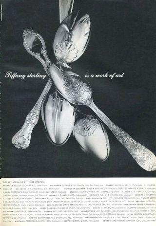 1965 Tiffany Print Ad Sterling Silverware Different Patterns 