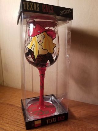 Texas Gals Hand - Painted Wine Glass Cowgirls Call The Shots Nib