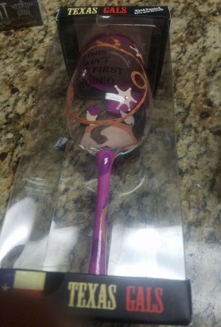 Texas Gals Hand - Painted Wine Glass Cowgirls Rodeo Brunette Nib