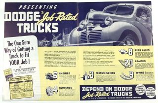 1940 Vintage Print Ad Dodge Job Rated Trucks Work Truck Xl Color Art