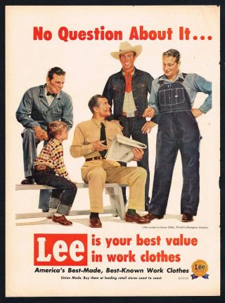 Lee Denim Work Wear Ad Work Clothes Advert 1952 Vintage Print Ad Retro
