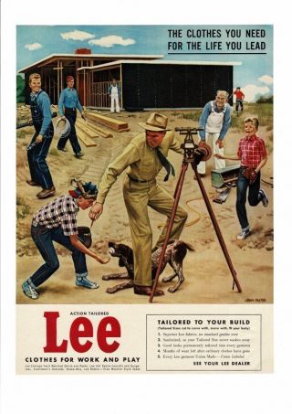 Vintage 1955 Lee Work Clothes Jeans Overalls Baseball Glove Uniforms Ad Print
