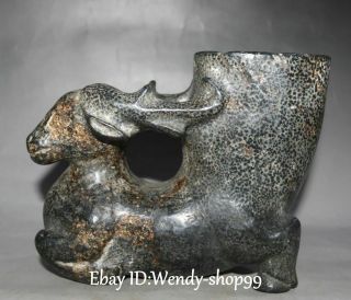 Hongshan Culture Old Jade Elk Deer Wapiti Beast Zun Wine Cup Pot Kettle Goblet