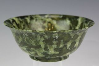 6 " Chinese Export Carved Green Spinach Jade Gemstone Round Footed Dish Bowl Rsm