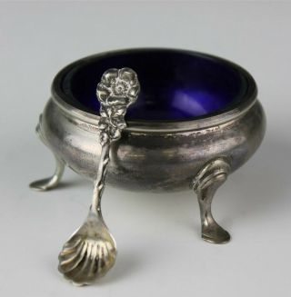 Antique Gorham Sterling Silver 925 Cobalt Glass Insert Salt Cellar W/ Spoon Yrs