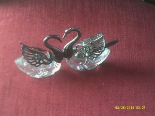 Vintage Sterling And Crystal Cut Glass Swan Salts (2)