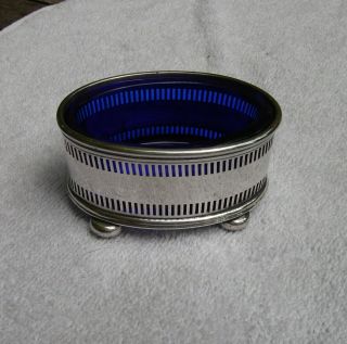 Fine Gorham Sterling Salt Cellar - Cobalt Liner - Pierced Sides - A9032 - Nr