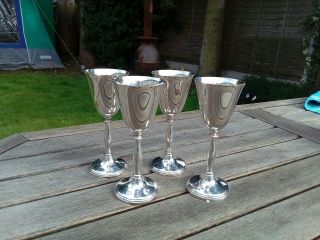 Set 4x Vintage Silver Plated Cavalier Port Wine Sherry Goblets Georgian? England