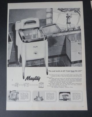 Print Ad 1947 Maytag Washer No Real Work At All Washing Machine