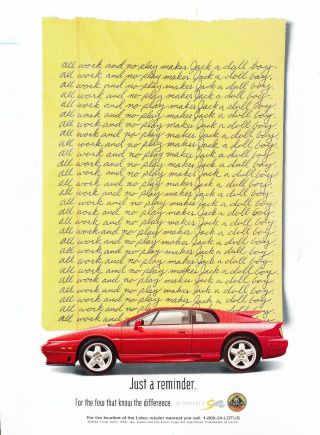 1995 Lotus Esprit S4 - All Work No Play Advertisement Car Print Ad J370