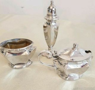 3 Piece Art Nouveau Silver Plated Cruet Set - 1913