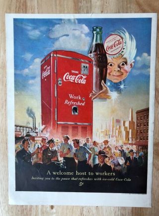 Print Ad 1950 Coca - Cola Coke Work Refreshed Pixie Host To Workers