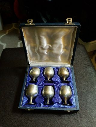 Set Of 6 Vintage Silver Plate Wine Cups Chalices Goblets In Case Unbranded