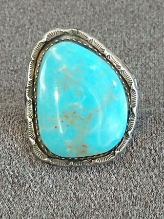 Vintage Navajo Signed R Stamped Sterling Silver & Turquoise Southwest Ring Sz 11