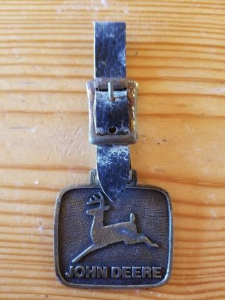 Vintage John Deere Brass Key Fob Advertising Watertown Equipment Co Inc Conn