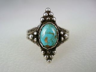 Old Fred Harvey Era Stamped Sterling Silver & Turquoise Ring Sz8 Maisels Trading