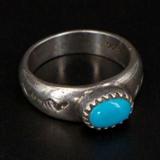 Vtg Sterling Silver - Navajo Turquoise Stone Stamped Ring Size 5 - 5g