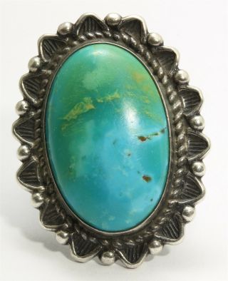 Vintage Navajo Sterling Silver Ornate Old Pawn Stamped Blue Green Turquoise Ring