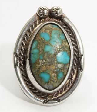 Vintage Navajo Sterling Silver Old Pawn Stamped Spiderweb Royston Turquoise Ring