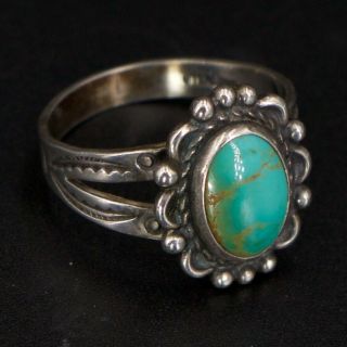 Vtg Sterling Silver - Navajo Stamped Turquoise Stone Ring Size 6 - 3g