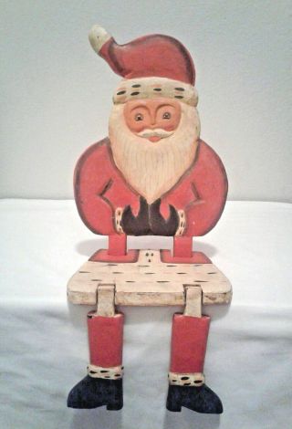 Folk Art Primitive Flat Wooden Santa Claus Jointed Shelf Stair Sitter,  20.  5 "
