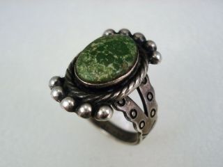 Old Fred Harvey Era Stamped Sterling Silver & Green Turquoise Ring Sz 5