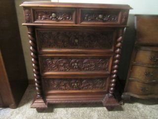 Antique Dresser,  Walnut Burl Carving,  Chest Of Drawers,  1870 Circa