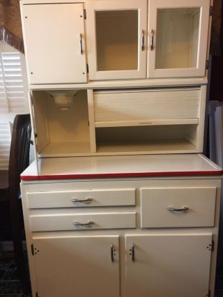 Vintage Hoosier Kitchen Cabinet White With Flour Sifter,