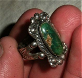 Antique C.  1940 Navajo Turquoise Sterling Silver Ring Snake Stamp On Bottom Vafo