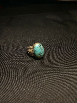Native American Turquoise Sterling Silver Stamped Ring Size 10