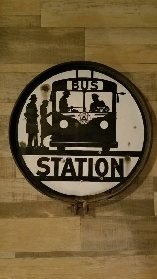 Public Service Bus Stop Station 16 " Porcelain Enamel Double Sided Sign