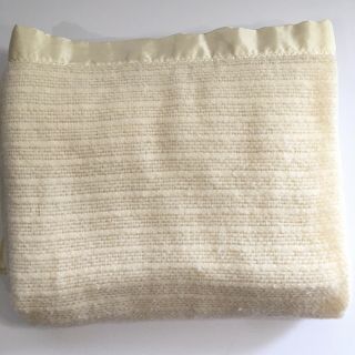 Vintage Full Double Open Waffle Weave Acrylic Blanket 80x88 Satin Binding Usa