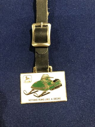 John Deere Watch Fob Enamel Snowmobile Nothing Runs Like A Deere