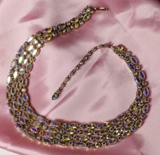 Stop Vintage Sherman Rhinestone Graduated Choker Necklace 4 Row Aurora Beauty