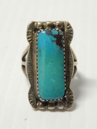Vintage Ring Navajo Indian Ring Sterling Silver Turquoise Square Cut Stamped