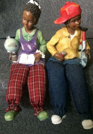 African American Children Shelf Sitters Resin With Cloth Legs