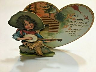 Raphael Tuck Die Cut Valentines Day Card - Banjo Boy - 6 Inch - Fast