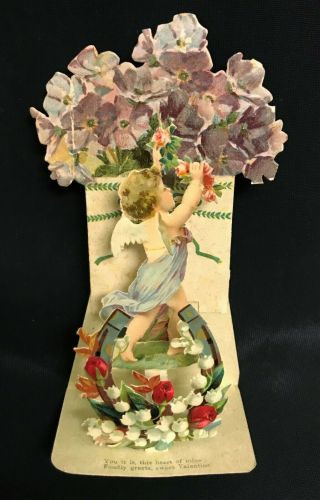 Victorian Valentine Pop Up Card Angel Horseshoe Stand Up Raphael Tuck Germany