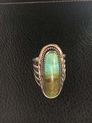 Vintage Usa 925 Gorgeous Turquoise Stamping Navajo Ring Sterling Silver Size 8.  5