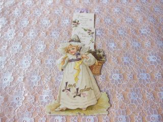 Victorian Valentine Card/cut - Out Girl With Basket/raphael Tuck