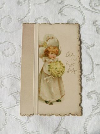 Vintage Valentine,  Fold Open,  Girl With A Yellow Bouquet,  Raphael Tuck & Sons