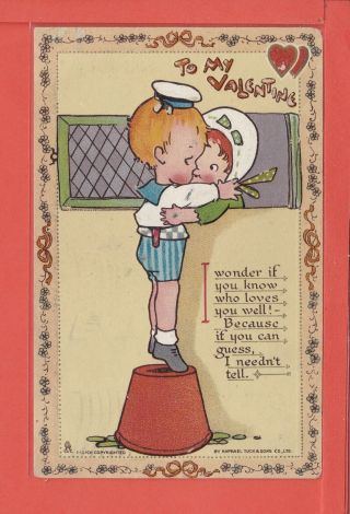 Mabel Lucie Attwell My Valentine Boy On Flowerpot P/u 1911 Pb Raphael Tuck No.  6