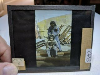 Colored Glass Magic Lantern Slide Cdb China Streets Two Chinese Grooming