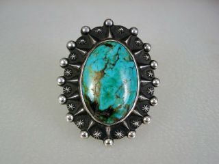 Spectacular Old Fred Harvey Era Stamped Sterling Silver & Turquoise Ring Sz 5.  5