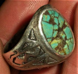 Antique C.  1940 Navajo Turquoise Arrow Stamps Sterling Silver Ring Vafo